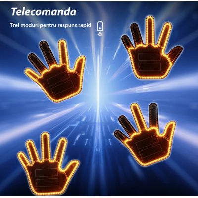 Semn LED auto cu telecomanda design mana 4 moduri efect vizual stralucitor