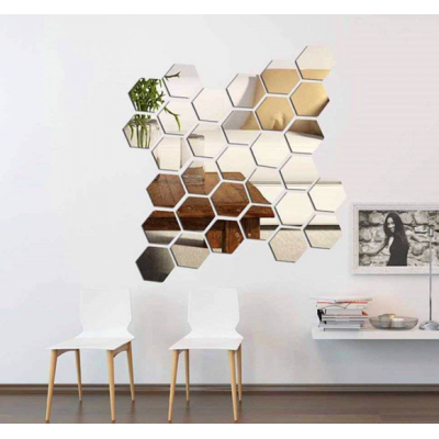 Set 10 Oglinzi Design Hexagon - Oglinzi Decorative Acrilice Cristal - Diamant - Fagure 10 bucati/set