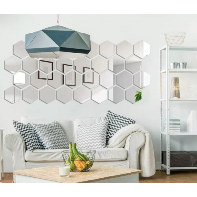 Set 10 Oglinzi Design Hexagon - Oglinzi Decorative Acrilice Cristal - Diamant - Fagure 10 bucati/set