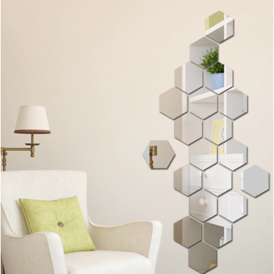 Set 10 Oglinzi Design Hexagon MARI 20x20 - Oglinzi Decorative Acrilice Cristal - Diamant - Fagure 10 bucati/set