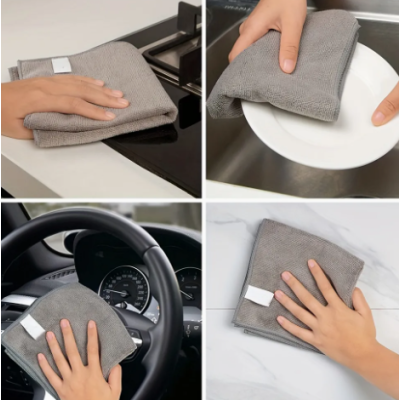 Set 12 lavete microfibra ultra absorbante gri ecologice reutilizabile