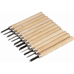 Set 12 mini dalti sculptura lemn lut și ceară cu maner de lemn