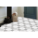 Set 12 placi autocolante din vinil 30 x 30 cm rezistente la apa model FLORAL ALB NEGRU DP0202