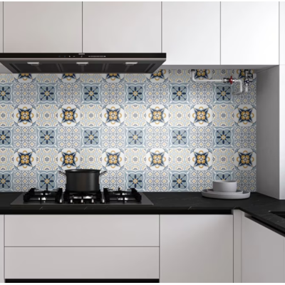 Set 12 placi autocolante din vinil 30 x 30 cm rezistente la apa model FLORAL Multicolor DP0201