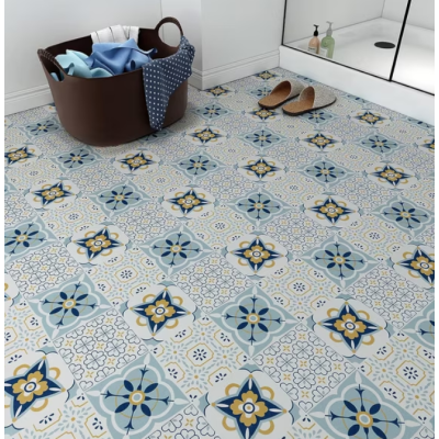 Set 12 placi autocolante din vinil 30 x 30 cm rezistente la apa model FLORAL Multicolor DP0201