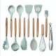 Set 12 ustensile de bucătărie cu mâner de lemn GRI