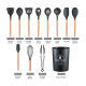 Set 12 ustensile de bucatarie Lemn/Silicon Negru