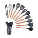Set 12 ustensile de bucatarie Lemn/Silicon Negru