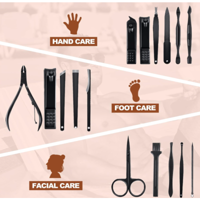 Set 16 piese MANICHIURA profesionala otel negru mat 1