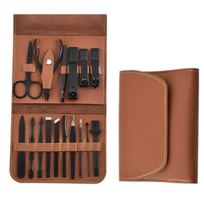 Set 16 piese MANICHIURA profesionala otel negru mat BASE