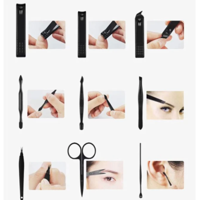 Set 16 piese MANICHIURA profesionala otel negru mat BASE