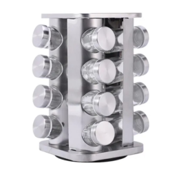 Set 16 recipiente condimente Alimar cu suport rotativ inox