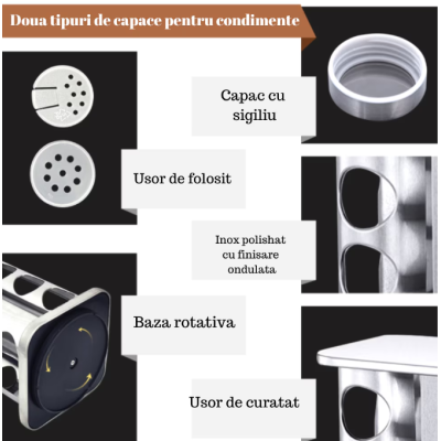 Set 16 recipiente condimente Alimar cu suport rotativ inox