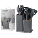 Set 19 piese ustensile de bucatarie din lemn si silicon cu suport