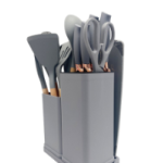 Set 19 piese ustensile de bucatarie din lemn si silicon cu suport