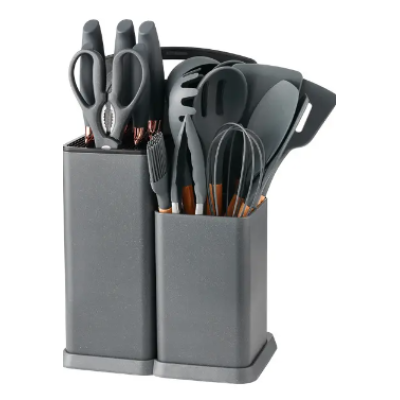 Set 19 piese ustensile de bucatarie din lemn si silicon cu suport