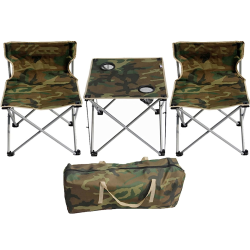 Set 1 Masa cu 2 Scaune Pentru Camping Pliabile Model Army Geanta Inclusa