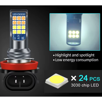 Set 2 becuri auto H11 cu 24 LED in 2 culori 12V 60W 6800 lumeni 6000K