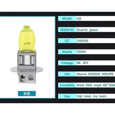 Set 2 becuri LED auto H3 de 12V 100W 6000K HOD galbene XENON