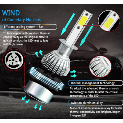 Set 2 becuri Led C6 H1 putere 36W temperatura 6500K 3800 LM