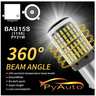 Set 2 Becuri LED pentru semnalizare culoare ALB soculu PY21W LED 1156 pentru 144 SMD