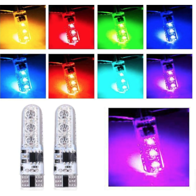 Set 2 Becuri T10 LED 12v RGB Cu Telecomanda Auto RU
