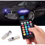 Set 2 becuri T10 LED auto RGB cu telecomanda putere 2W