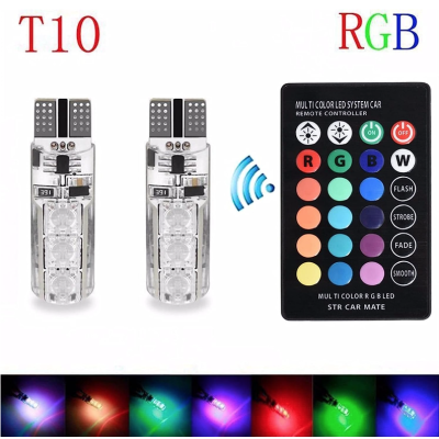 Set 2 becuri T10 LED auto RGB cu telecomanda putere 2W