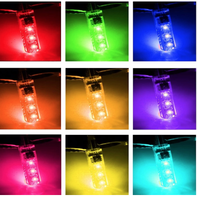 Set 2 becuri T10 LED auto RGB cu telecomanda putere 2W