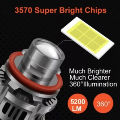 Set 2 becuri V6 auto LED H11 de 100W 6000k lumina alb rece si flux luminos