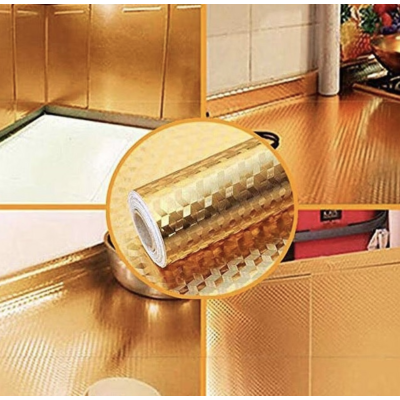 Set 2 Folii Aluminiu autoadezive pentru protectie mobila bucatarie AURIU 3D 60 x 300 cm