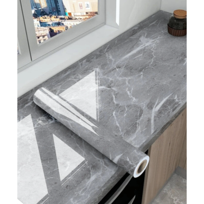 Set 2 Folii imitatie marmura GRI cu ALB autoadezive pentru bucatarie baie 60 x 300 cm