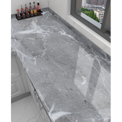 Set 2 Folii imitatie marmura GRI cu ALB autoadezive pentru bucatarie baie 60 x 300 cm