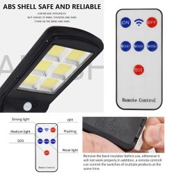 Set 2 Lampa Stradala Solara 150 LED COB cu 6 CASSETE cu Panou Solar  Senzor de Miscare  Lumina si Telecomanda Inclusa
