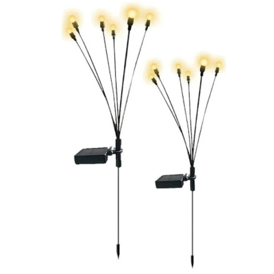Set 2 Lampi solare LED Alb Cald cu 6 bulbi decoratiune gradina licurici