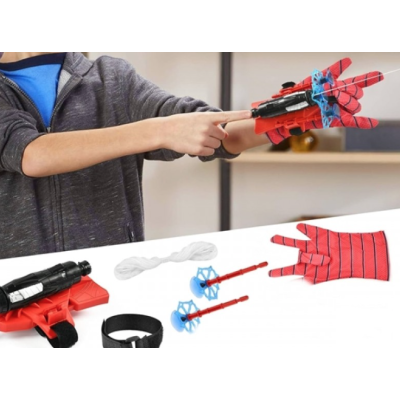 Set 2 Manusi Spiderman cu ventuze sfoara si lansator rosii