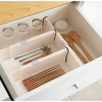 Set 2 organizatoare albe reglabile pentru sertar