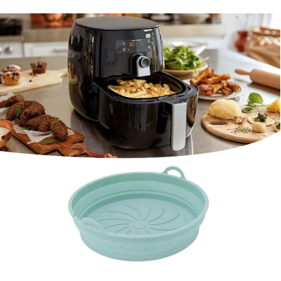 Set 2 x Tava rotunda din silicon pentru friteuza stil cosulet cu 2 manere