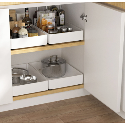 Set 3 sertare cu glisiere autoadezive soft close extragere totala sina cu extensie 3 dimensiuni alb