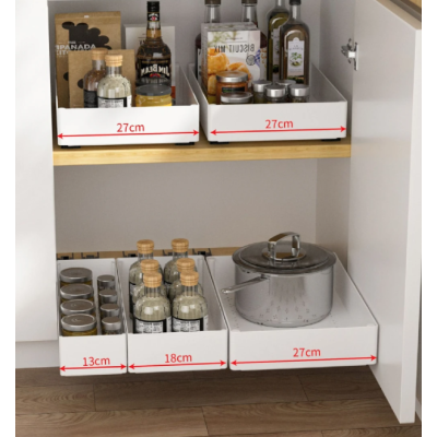 Set 3 sertare cu glisiere autoadezive soft close extragere totala sina cu extensie 3 dimensiuni alb