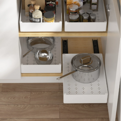 Set 3 sertare cu glisiere autoadezive soft close extragere totala sina cu extensie 3 dimensiuni alb