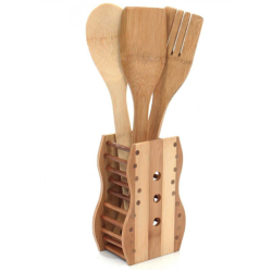 Set 3 ustensile bambus cu suport decor