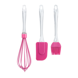 Set 3 ustensile patiserie  (tel perie de uns si spatula) ROZ Maner cu Sclipici