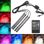 Set 4 benzi 18 LED cu lumina ambientale pentru auto si telecomanda RGB