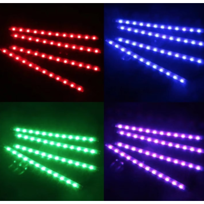 Set 4 benzi 18 LED cu lumina ambientale pentru auto si telecomanda RGB