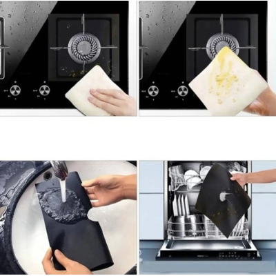 Set 4 Folii TEFLON GRI Detasabile pentru Aragaz din Teflon  Lavabila  Reutilizabila