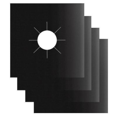 Set 4 Folii TEFLON NEGRU Detasabile pentru Aragaz din Teflon  Lavabila  Reutilizabila  Negru