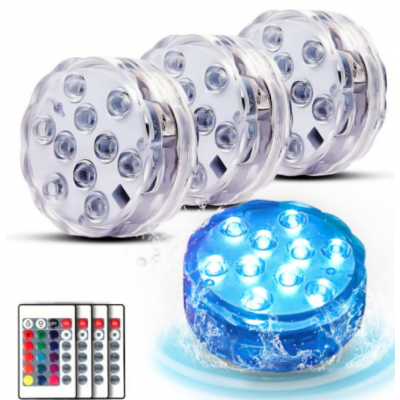 Set 4 lampi LED RGB  cu telecomanda  rezistente la apa