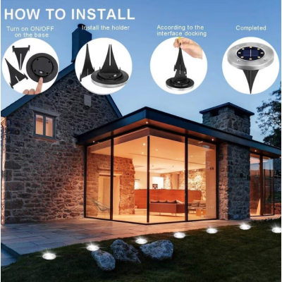 Set 4 Lampi Solare metalice Argintii Disk Lights pentru gradina