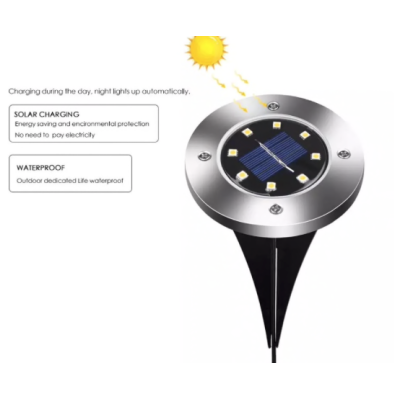 Set 4 Lampi Solare metalice Argintii Disk Lights pentru gradina